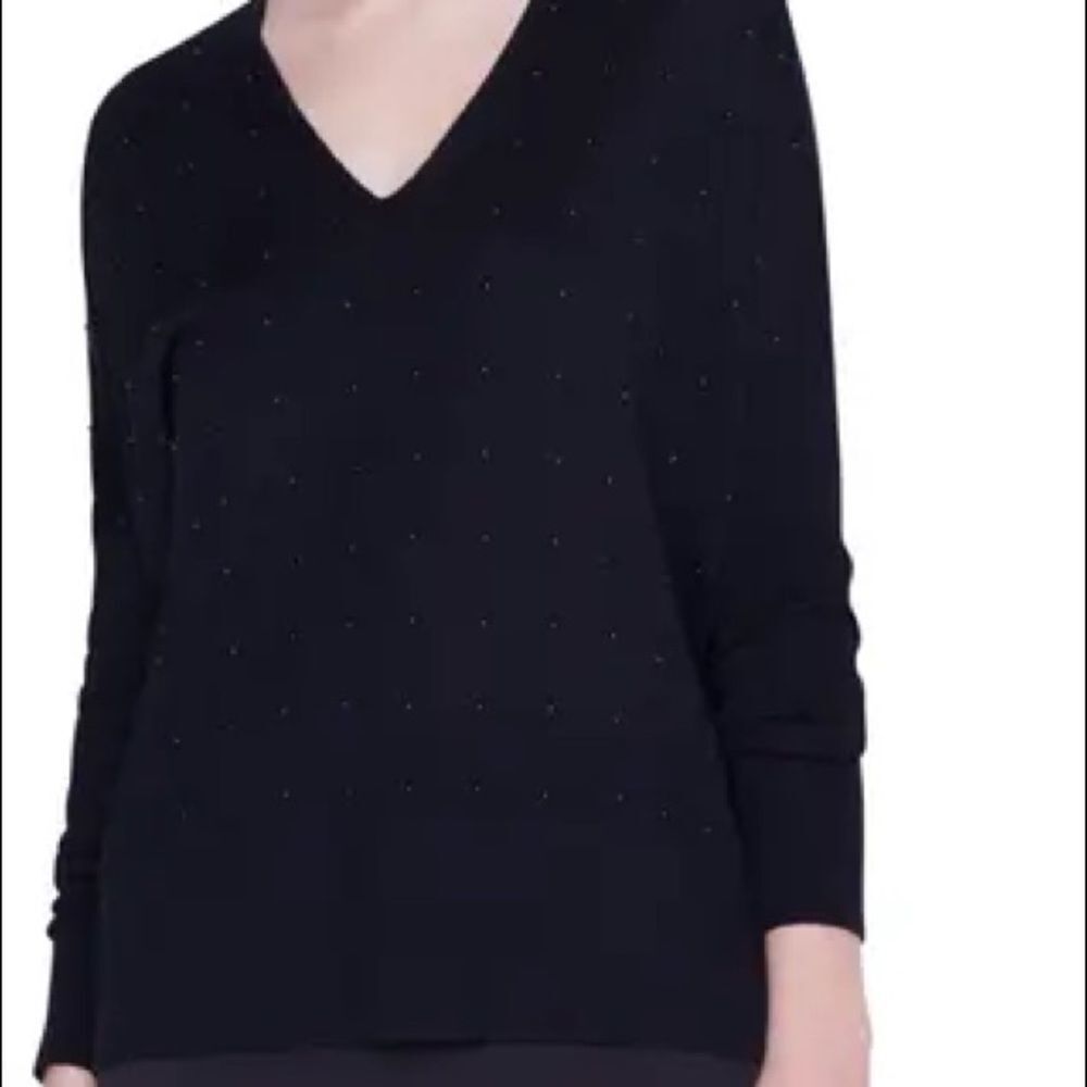 Akris punto 6 nwot studded v neck merino wool black sweater